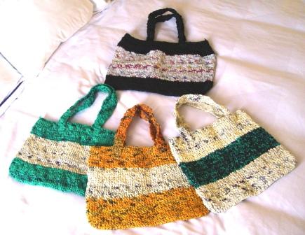 Totes made from recycled plastic grocery bags!  $30 - $55